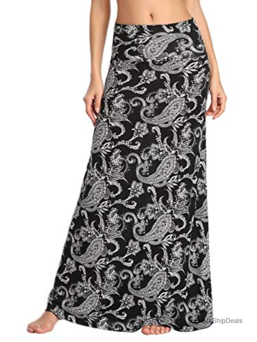 Women's Spandex Fold-Over Flare Long Maxi Skirt High Rise Comfy